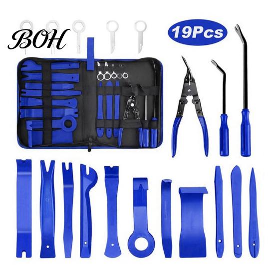Vehicle Buckle Removal Kit 19Pcs Trim Tool Set with Pick & Clip Tool, Sticker Scraper, Automotive Plastic Car Audio Installation Tools Pry for