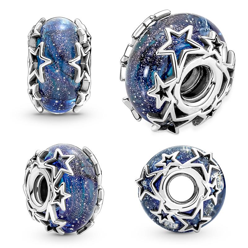 925 Sterling Silver Murano Glass Red Beads Blue Pink Purple Round Charm Plata De Ley 925 For Original Bracelet Jewelry