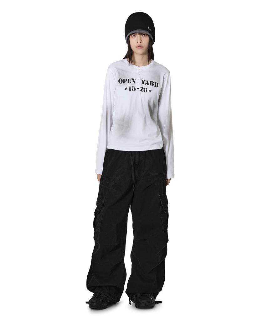 OPENYARD(OY) Dirty Stencil Henley L/S Tee - White