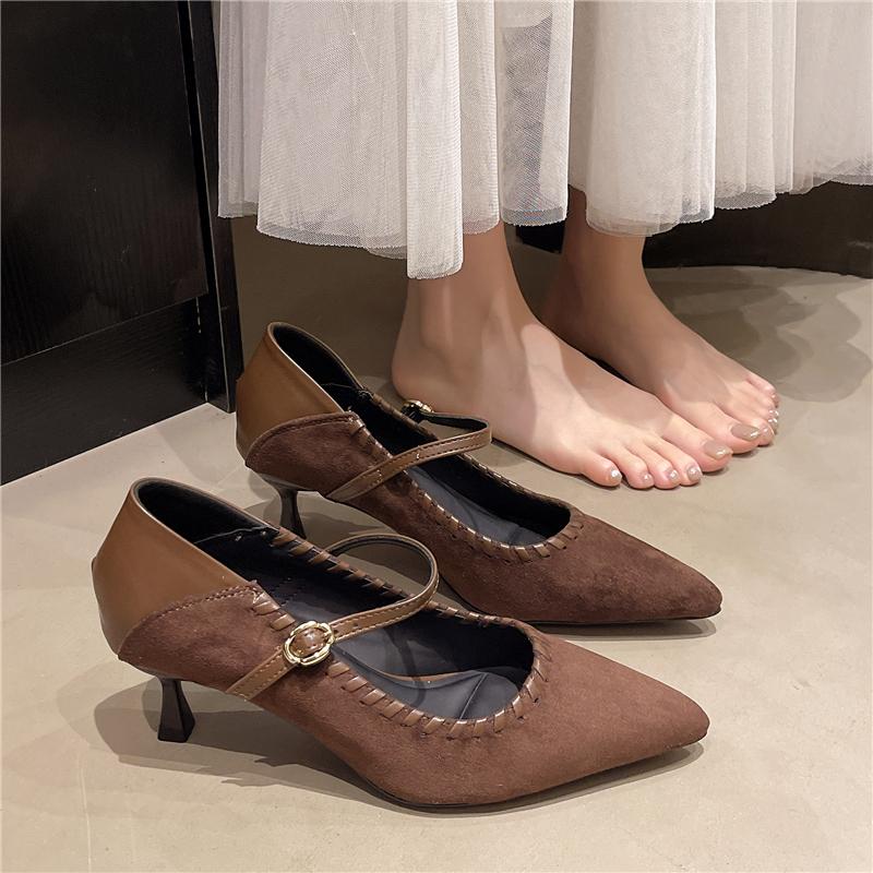 Модные туфли-лодочки на kitten heel с заостренным носком, однотонные, с флисовой подкладкой, на одной ремешке, с мягкой подошвой, противоскользящие, износостойкие, низкие