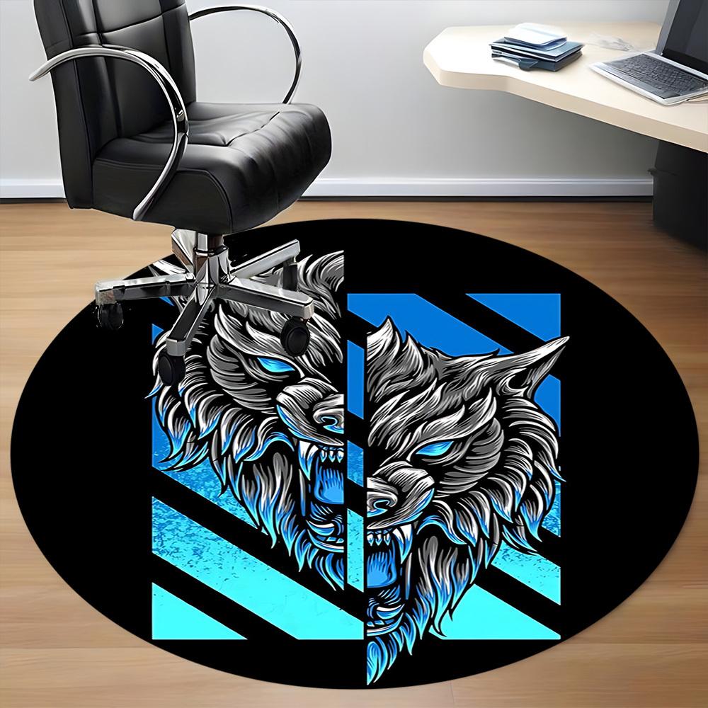 1pc Wolf Office Round Area Rug, Indoor Mat Suitable For Office, Under Office Chairs Bedroom Living Room Home Decor, Room Deco