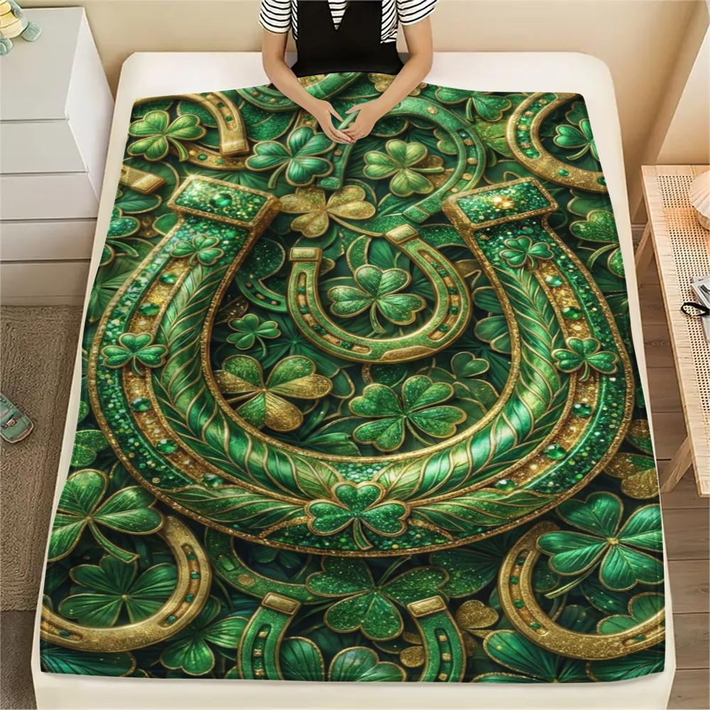 1Pc St.Patrick's Day Print Flannel Blanket, High quality Comfortable for All Seasons, Home Decor, Warmth and Comfort, Perfect for Christmas Gifts W73