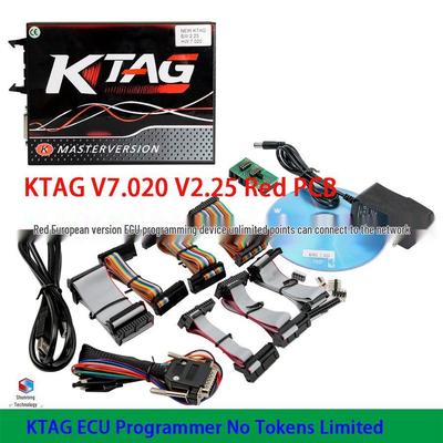 KTAG Программатор ЭБУ V7.020/2.25, Красная печатная плата, 4 светодиода, Сетевой, Неограниченное использование