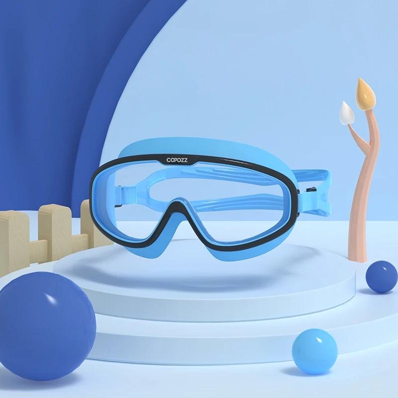 Детские очки для плавания, водонепроницаемые, регулируемые, силиконовые, детские очки для плавания, с защитой от запотевания и ультрафиолета, большая оправа с футляром