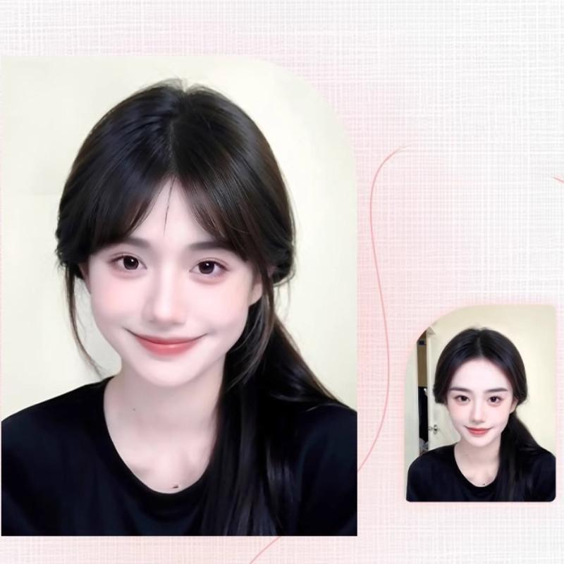 3D Челка Женский Синтетический Парик Пушистые Волосы на Макушке Натуральная Челка на Лоб Пробор Посередине