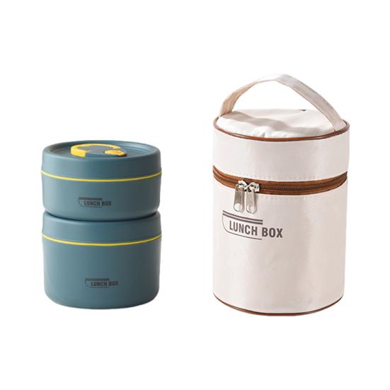 2 шт., нержавеющая сталь, ланч-бокс Bento с термосумкой, безопасный для микроволновой печи, герметичный контейнер для хранения продуктов, штабелируемый круглый термоланч-бокс для школьных занятий