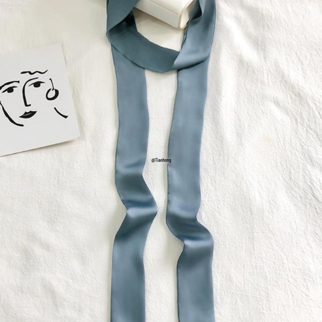 Women's Solid Silk Ribbon Scarf: Thin, Long, Narrow Neck Tie & Shirt Accessory