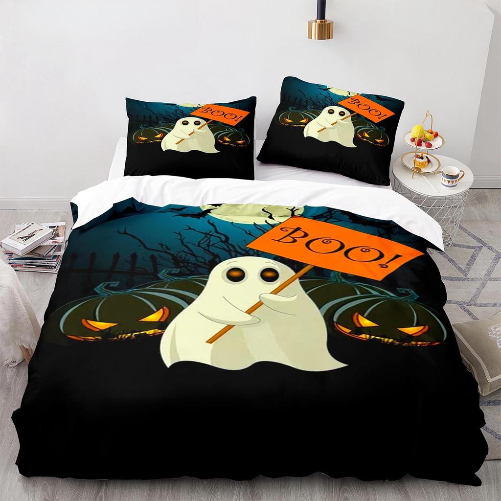 New 3D Print Halloween Boo Cartoon Bedding Set,Duvet Cover Bed Set Quilt Cover Pillowcase,King Queen Twin Size Boys Girls Adults