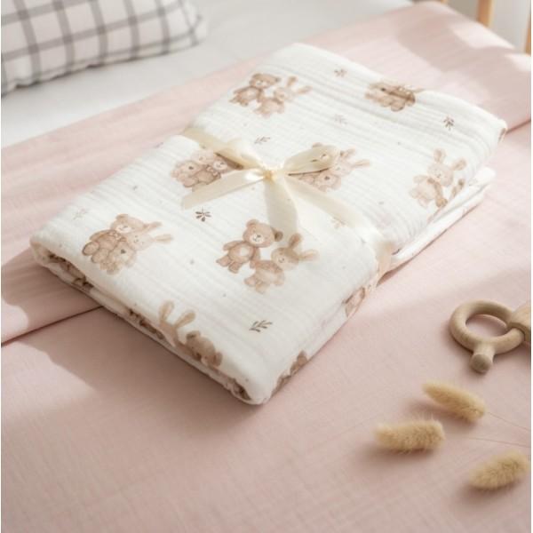 Muslin bedding set 2 pieces / pillowcases for a 120x90 crib (cuddly friends)