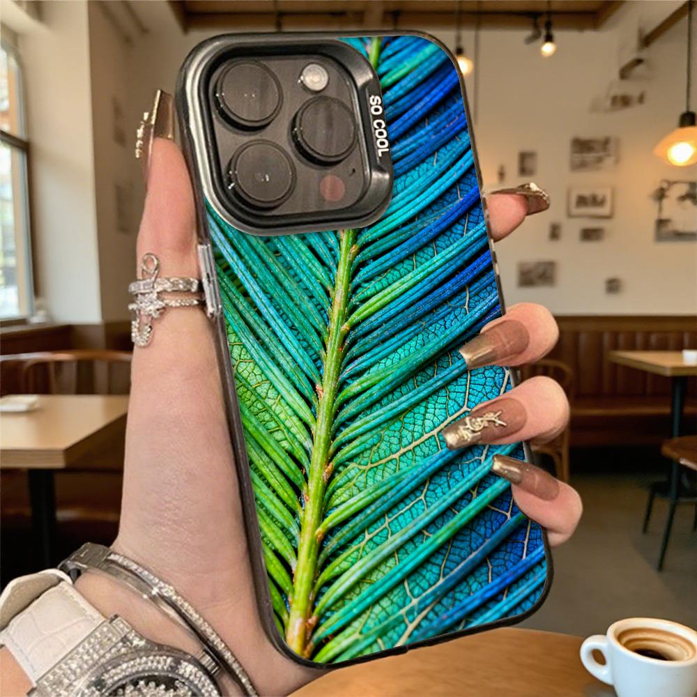 Blue and Green Plant Leaves Shockproof Phone Case for Iphone 16 15 14 13 12 11 Pro Max/Mini Anti-Scratch Premium Hard Cover