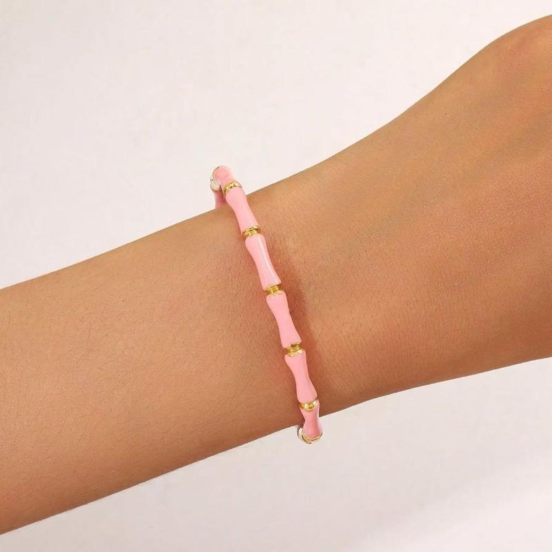 Stylish Colorful Bamboo Joint Bangle Stainless Steel Enamel Bracelet Non-Fading Simple Stainless Steel Bangle Trendy