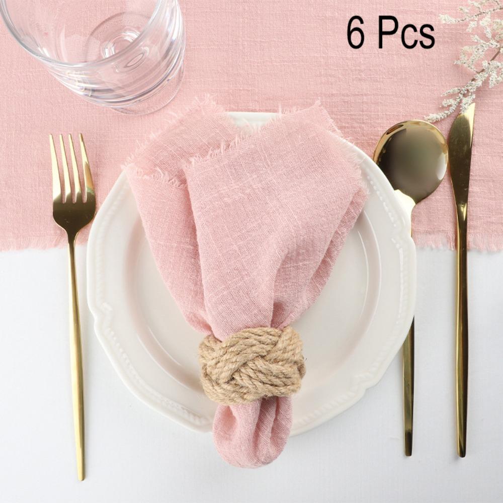 6PCS Rustic Style Burr Edge Cotton Napkin Tassel Design Gauze Tea Towel Wedding