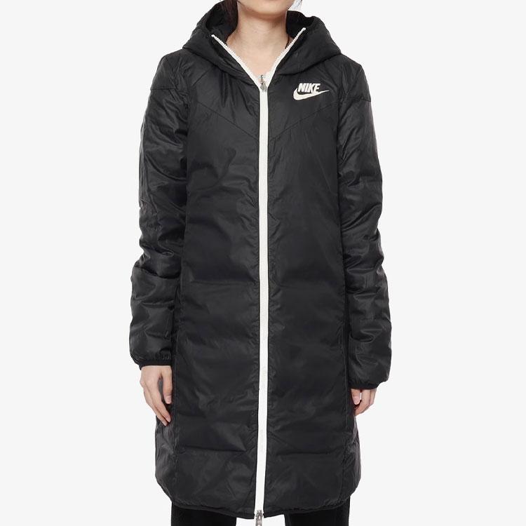 Nike Спортивная одежда Windrunner Двусторонний повседневный пуховик средней длины Женская верхняя одежда Черный 939441-011