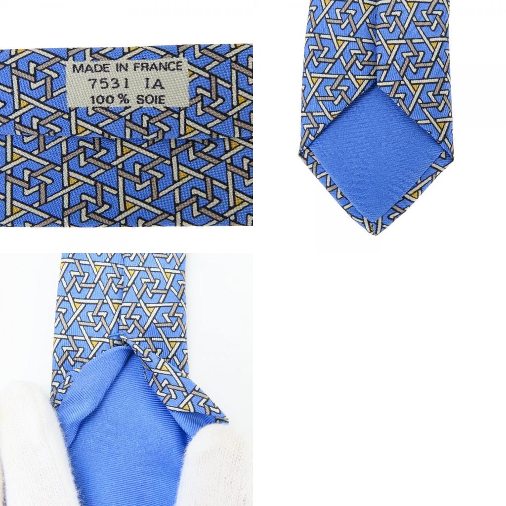 Used HERMES Tie Silk Blue Overall Handle