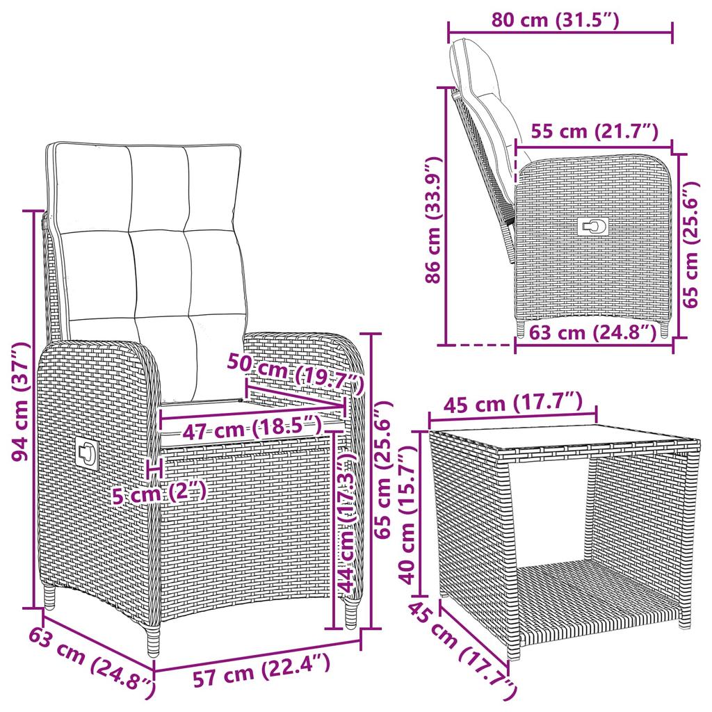Garden Lounge Set 3 pcs Black