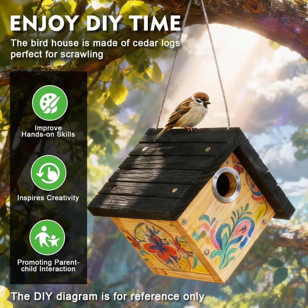 Hanging Wren Bird Houses for Outside Cedar Wooden Bird Houses for Outdoors, Bird Nest with Air Vents Entrance Hole