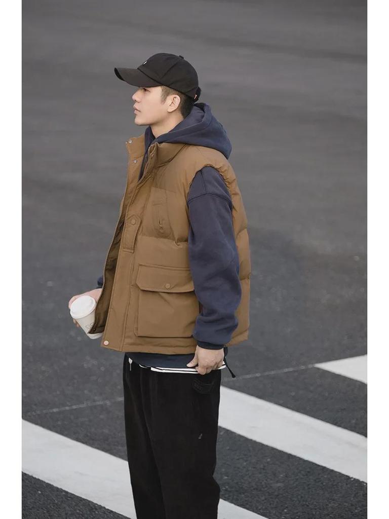 Men's American-Style Cotton Workwear Vest: Warm, Trendy Autumn/Winter Fashion Waistcoat