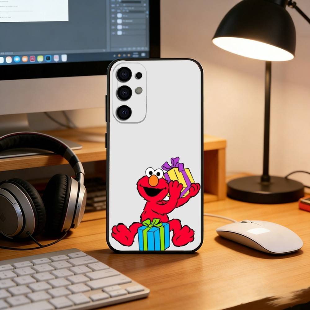 Cut Cartoon E-Elmo Phone Case Black Silicone Soft For Samsung S25,S24,S21,S22,S23,S30,Ultra,S20,Plus,Fe,Lite
