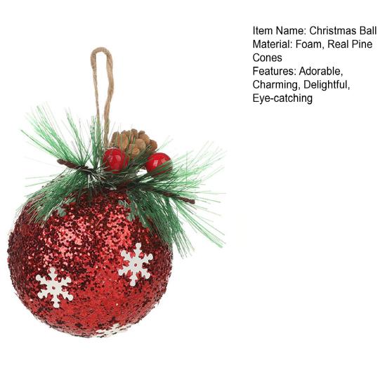 Блестящий Рождественский Шар Орнамент Блестки Пенопластовый Шар Орнаменты с Ягодами Шишками Рождественская Елка Подвесные Украшения для Праздничного Домашнего Вечернего Декора