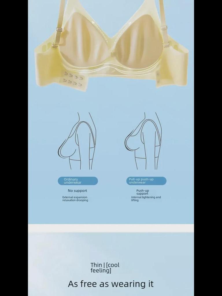 Seamless Ice Silk Nude Women's Underwear: Jelly Soft, Chest-Slimming, Supportive Gathered Bra, Comfortable & Breathable.