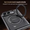 For Magsafe Magnetic Metal 360 Rotating Holder With Tempered Glass Film Protect Phone Case For iPhone Duo Matte Leather Cover