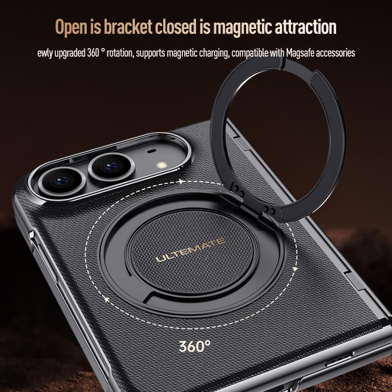 For Magsafe Magnetic Metal 360 Rotating Holder With Tempered Glass Film Protect Phone Case For iPhone Duo Matte Leather Cover