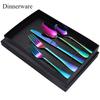 5PCS/SET Cutlery Set Iridescent Rainbow Colorful Stainless Steel Dinnerware Set Mirror Polishing Steak Knife Household Table Knife