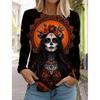 Sugar Skull Pattern Womens Long Sleeve Shirt Day of the Dead Shirts Fashion 3D Printed Tops Summer Gothic Style Women's Clothing
