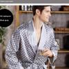 Men's Plus Size Long-Sleeve Silk-Like Summer Robe and Pajamas