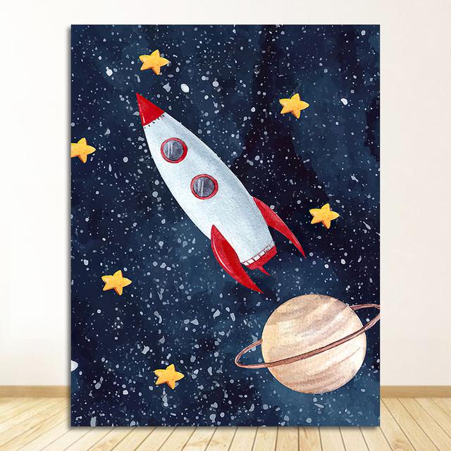 Звезда-ракета, настенная живопись на холсте, плакаты на скандинавскую тему и принты, настенные панно, декор для детской комнаты, мультфильм астронавт, Солнце, Земля, Луна