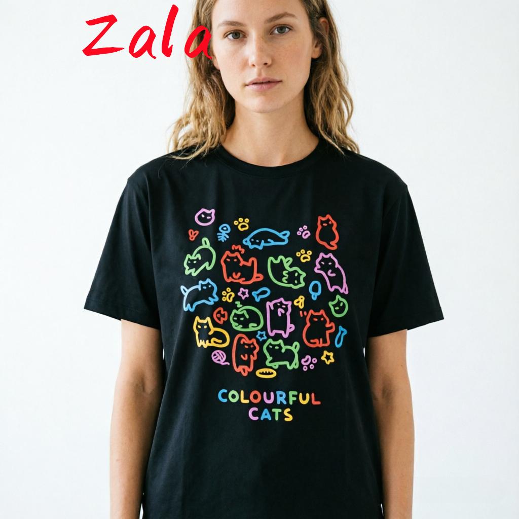 Colorful Cat Baby Pure Trendy Unisexs Tshirt Summer Short Sleeved Tshirt Unisex Unisex Cat Pose Cute Tees Couple Unisexs Clothing