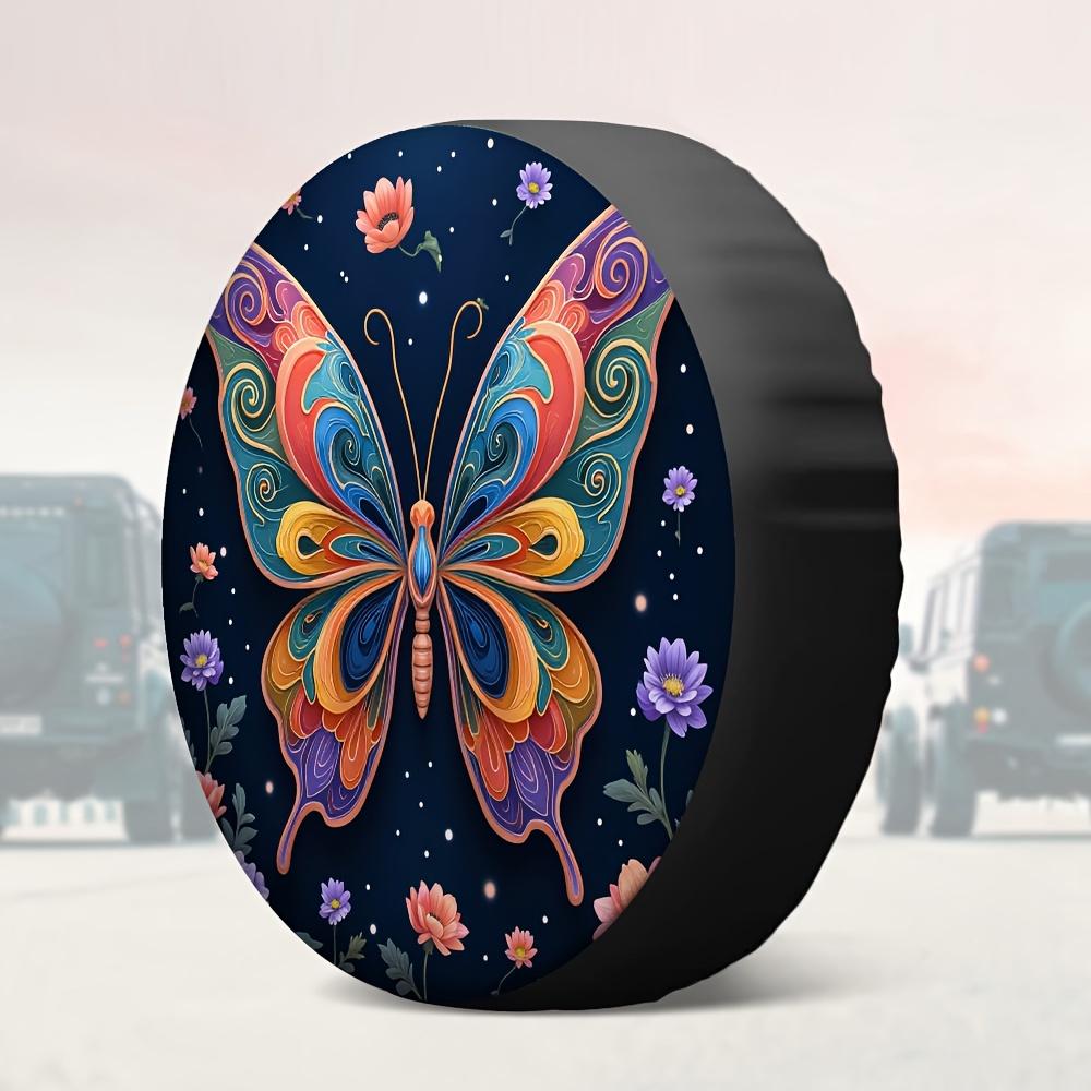 1pc Butterfly Aesthetic Polyester Tire Cover, High-Quality Universal Fit For Car Exterior, Decorative Wheel Protector For Waitin