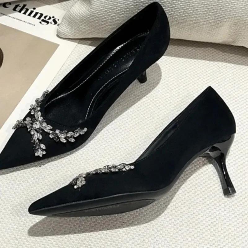 Модные женские туфли на низком каблуке женские туфли на высоком каблуке с кристаллами для офиса и карьеры сексуальные туфли на каблуках с острым носком для женщин Zapatos