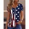 Summer Flag Print V-neck T-shirt Breathable Casual Short Sleeved Loose T-Shirts Women’s