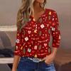 Women's T Shirt Christmas Print Button 3/4 Sleeve Daily Weekend Fashion Basic V- Neck Regular Top