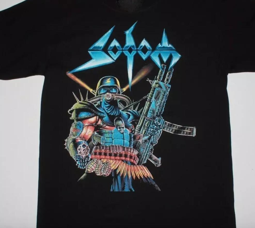 Новая черная футболка унисекс из плотного хлопка Sodom Music, полный размер
