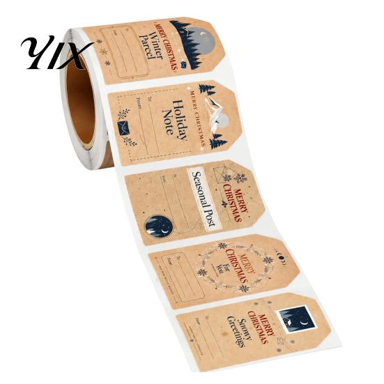 Festive Element Stickers 180PCS/Roll Christmas Label Stickers, Self-Adhesive Retro Paper Tags with Blank Gift Box Marking Writing Area, Decorative