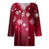 Women's T Shirt Christmas Print Button 3/4 Sleeve Daily Weekend Fashion Basic V- Neck Regular Top