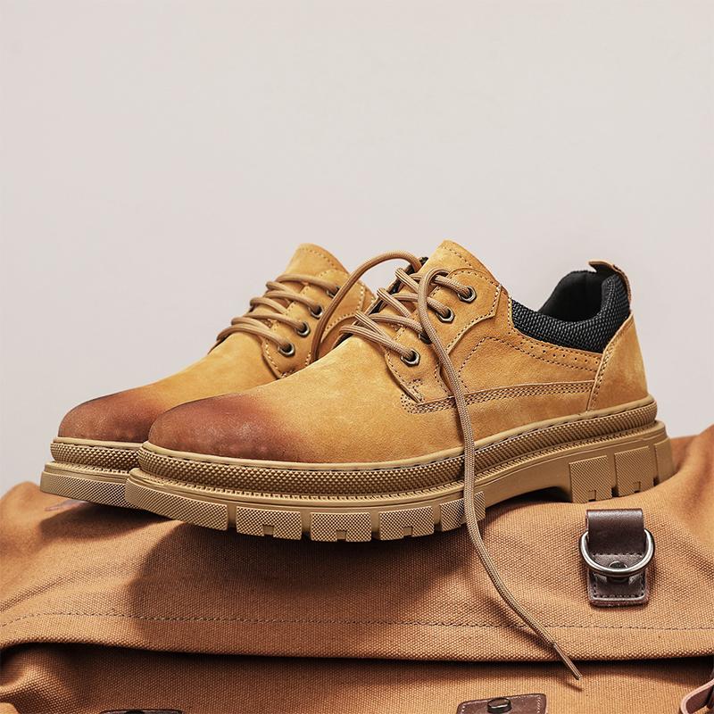 Мужская кожаная повседневная обувь Новая Ретро Толстая подошва Износостойкая Удобная На шнуровке Плоские кроссовки Уличная мужская обувь для ходьбы