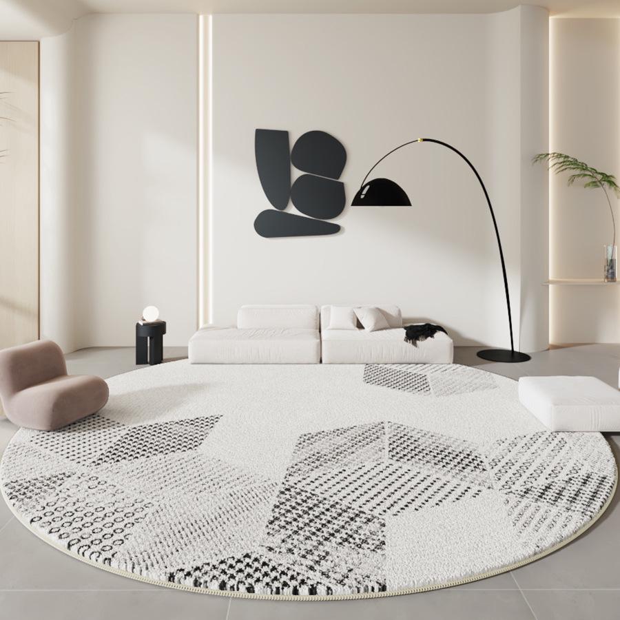 Minimalist Black & White Round Carpet - Thick Imitation Cashmere Chair Mat for Living Room, Study, or Bedroom