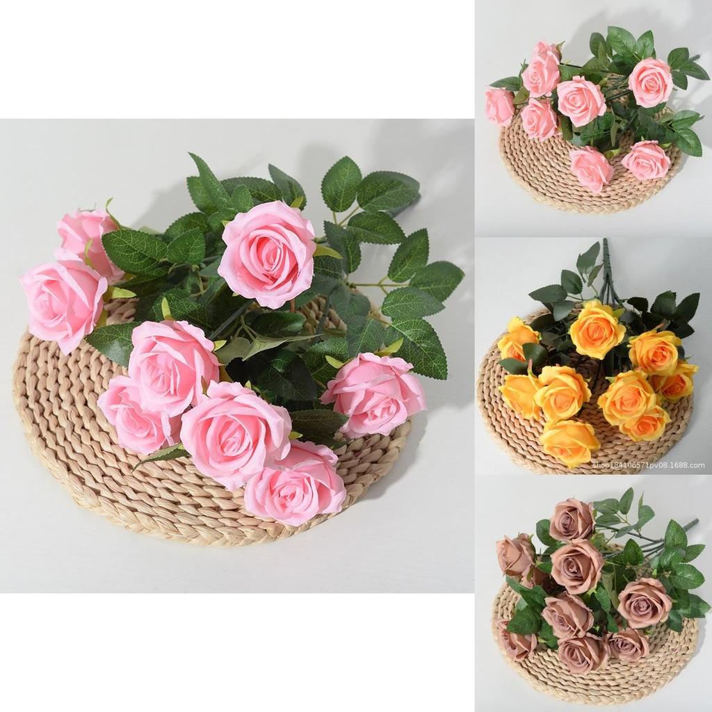 Artificial Ninehead Rose Bouquet Wedding Decor Silk Flowers For Home And Event Use