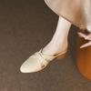 Summer Mules Genuine Leather Women Slippers Mid Block Heels Square Closed Toe Black Apricot Beige Sexy Party Shoes
