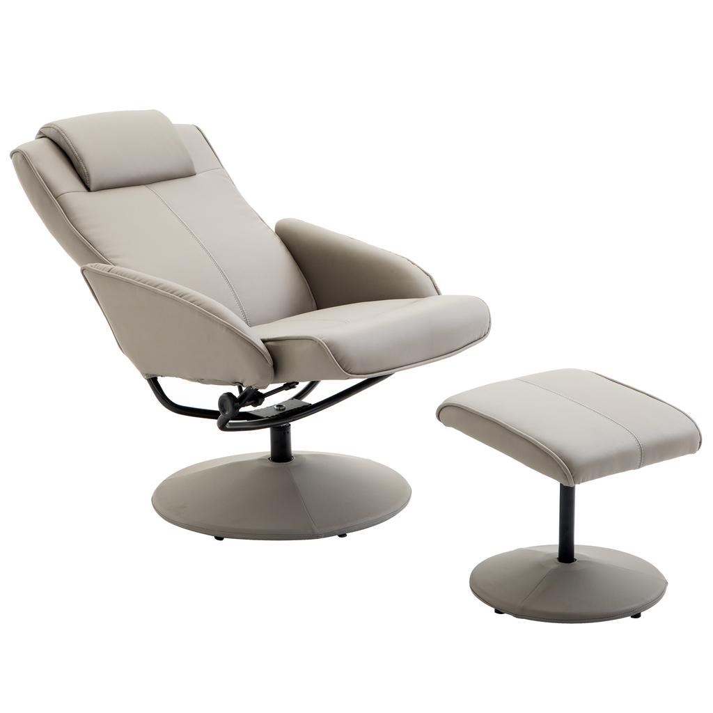 Recliner with Footstool, 360 degrees Swivel TV Chair with Reclining Function, TV Chair, Faux Leather, Reading Chair for Living Room, Bedroom, Grey