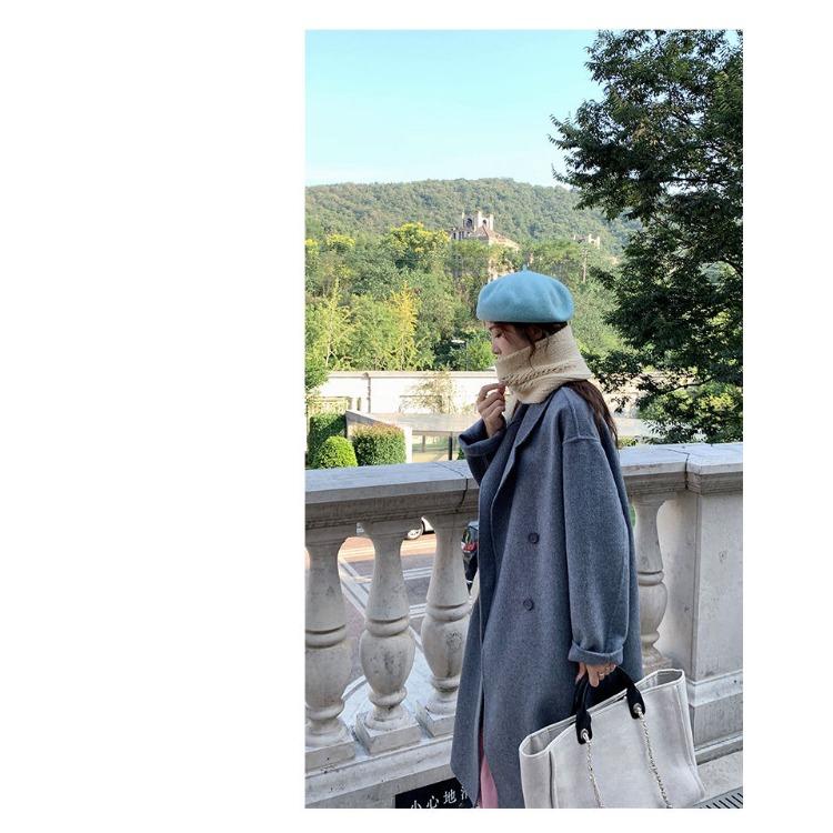 Розовое кашемировое пальто свободного покроя в корейском стиле - двустороннее женское пальто из смесовой шерсти