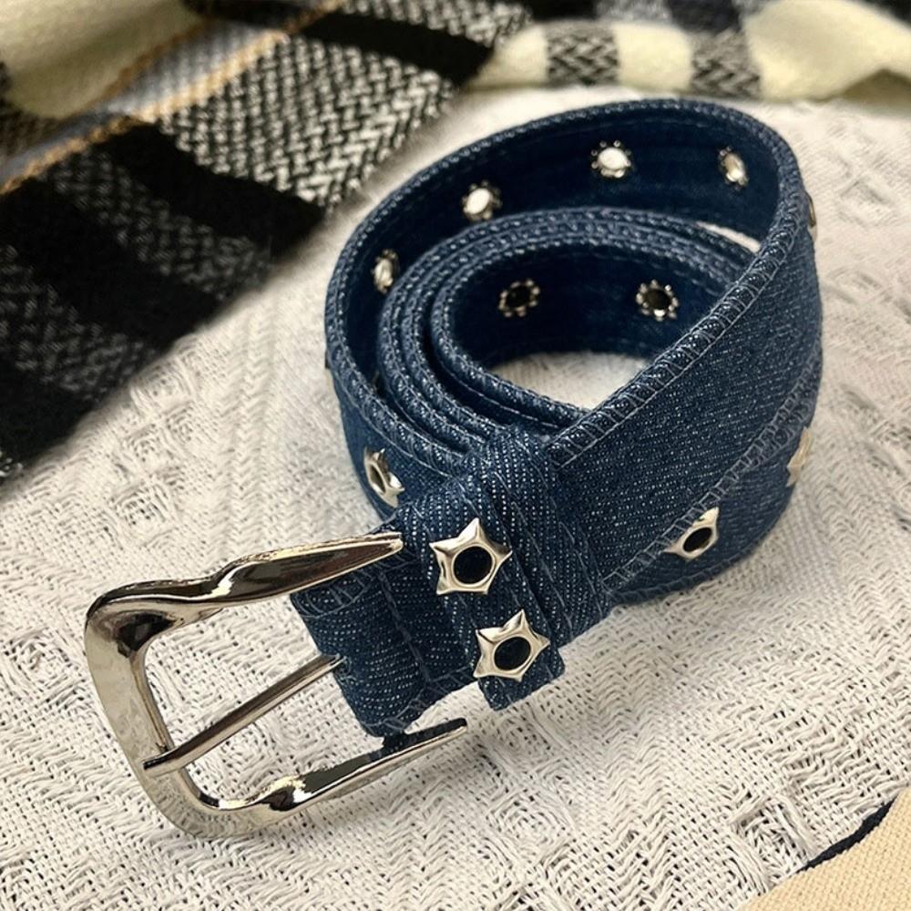 Star Hollowed Pin Buckle Retro Jeans Belt Wide Denim Belt Metal Buckle Belts Clothing Accessories