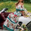 Womens Off-Shoulder Long Maxi Dress With Floral Print A-Line Flowy Skirt 2025 Elegant Casual Wear