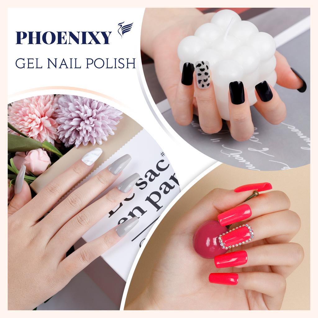 Полный набор инструментов для дизайна ногтей PHOENIXY, 20 шт. гель-лака для ногтей с УФ-светодиодной лампой для ногтей мощностью 48 Вт, полуперманентный УФ-гель-лак, маникюрный набор для дизайна ногтей