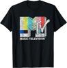 Черная футболка MTV Классический крой - Винтажный логотип ТВ-сигнала, 100% хлопок, Взрослая, с коротким рукавом
