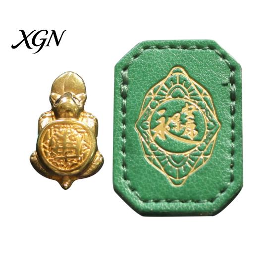 Positive Energy Charm Golden Turtle Feng Shui Ornament for Wealth And Prosperity, Metal Chinese Luck Handcrafted Brass with Faux Leather Sleeve,