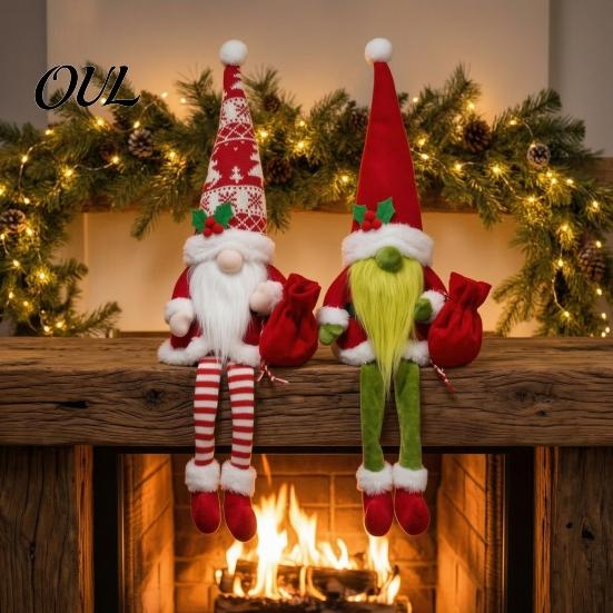 Cute Faceless Tomte Gift Christmas Plush Gnome, Long Leg Scandinavian Santa Doll, Swedish Elf Doll Pair Figurine for Winter Holiday Indoor Table